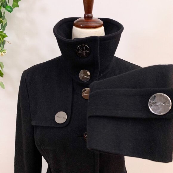 Kenneth Cole Black Wool Blend Trench Coat Size 4 - Picture 4 of 13